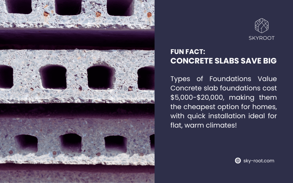 A construction site with a freshly poured concrete foundation, showcasing concrete slabs save big. Workers in orange vests smooth the surface under a clear sky, highlighting how slabs cut costs by 20% compared to crawl spaces, per 2025 building data.